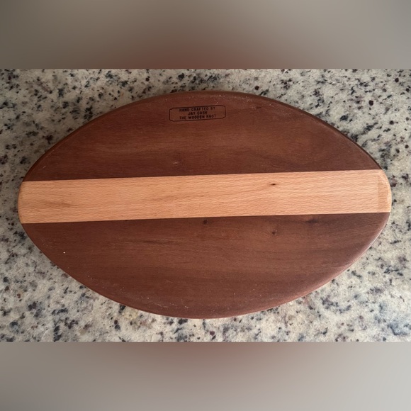 Super Bowl Cherry Wood VTG Football Serving Tray w/Glass Inserts Wooden knot - Picture 3 of 3
